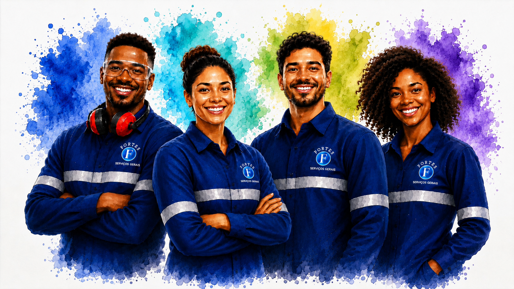 Equipe diversa da Fortes Serviços uniformizada
